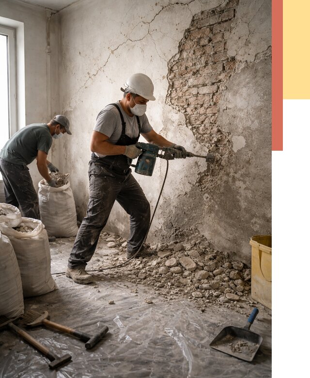 Демонтаж штукатурки со стен в Мариинске от 7343 руб/м² — быстро и недорого | ОТДЕЛОЧНИК-Мрн