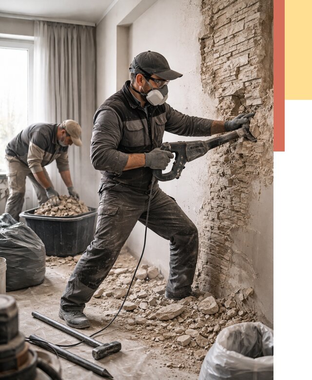 Демонтаж декоративного камня в Мариинске от 1479 руб/м² — быстро и недорого | ОТДЕЛОЧНИК-Мрн