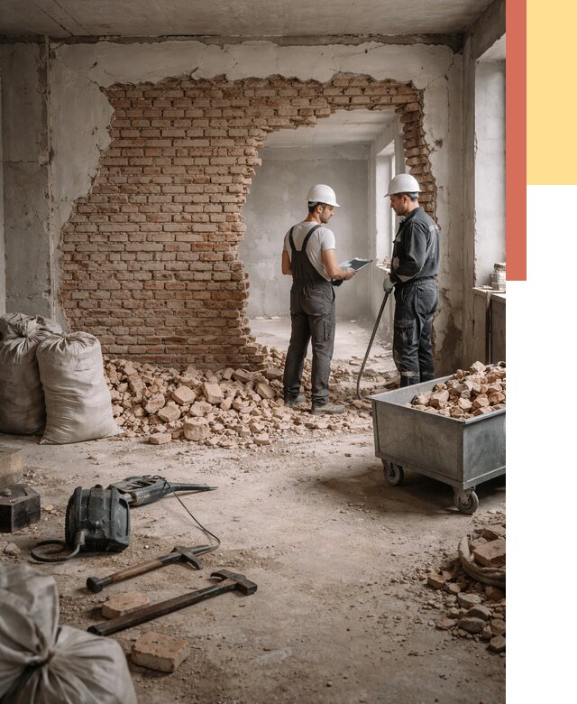 Демонтаж кирпичных стен в Мариинске от 4283 руб. — быстро, недорого, под ключ | ОТДЕЛОЧНИК-Мрн