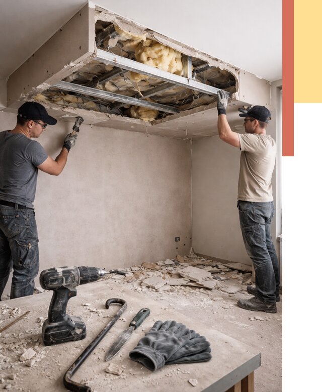 Демонтаж короба из гипсокартона в Мариинске от 1550 руб. — быстро и недорого | ОТДЕЛОЧНИК-Мрн