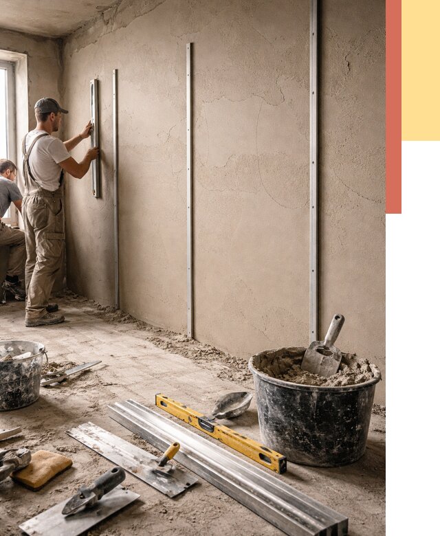 Штукатурка стен по маякам в Мариинске от 5609 руб./м² — выравнивание под ключ | ОТДЕЛОЧНИК-Мрн