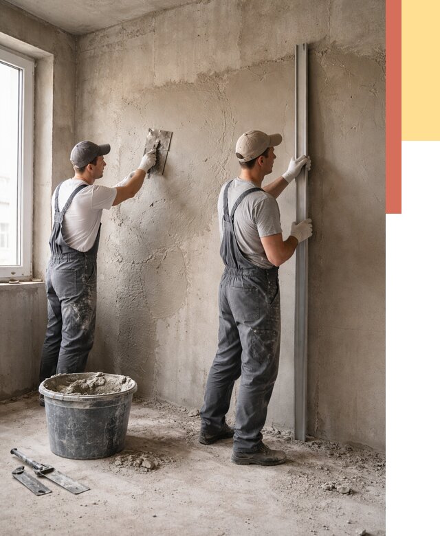 Штукатурка бетонных стен в Мариинске от 4589 руб/м² — качественно и быстро | ОТДЕЛОЧНИК-Мрн