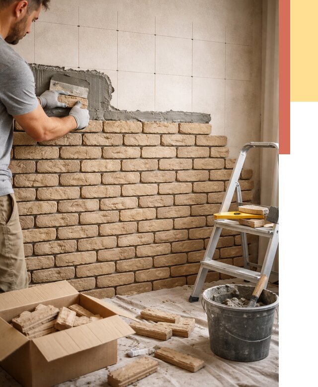 Монтаж декоративного кирпича в Мариинске от 3263 руб./м² — быстро и недорого | ОТДЕЛОЧНИК-Мрн