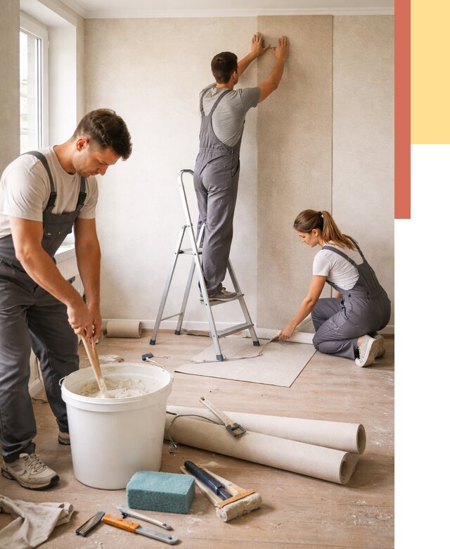 Оклейка стен обоями в Мариинске от 3569 руб/м2 — быстро и недорого | ОТДЕЛОЧНИК-Мрн