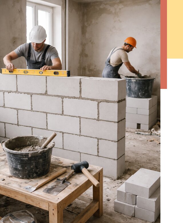 Кладка перегородок из газобетона в Мариинске от 3263 руб. под ключ | ОТДЕЛОЧНИК-Мрн