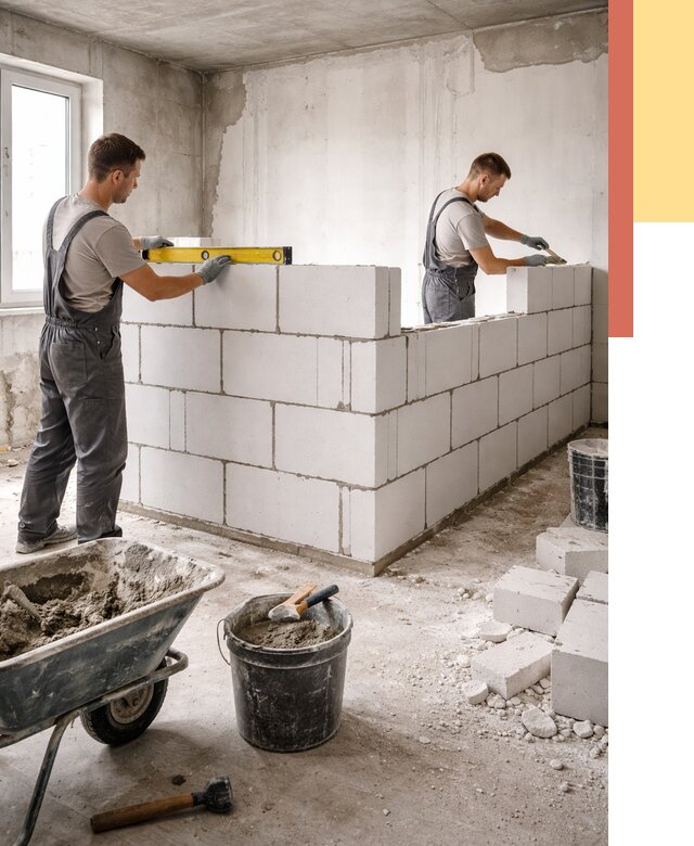 Кладка перегородок из ПГП в Мариинске от 2550 руб./м2 — монтаж и возведение под ключ | ОТДЕЛОЧНИК-Мрн