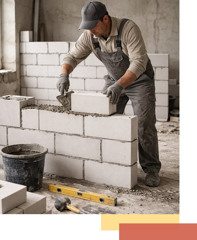 Кладка перегородок из силикатного блока в Мариинске