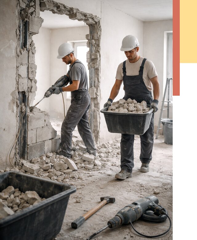 Демонтаж блоковых перегородок в Мариинске от 3824 руб. — быстро и недорого | ОТДЕЛОЧНИК-Мрн