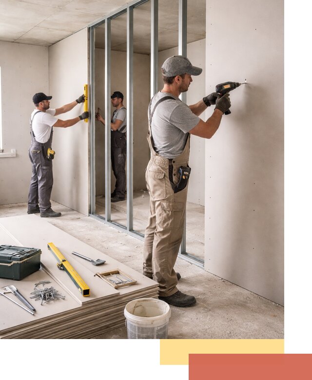 Однослойная перегородка из гипсокартона в Мариинске под ключ, монтаж и отделка