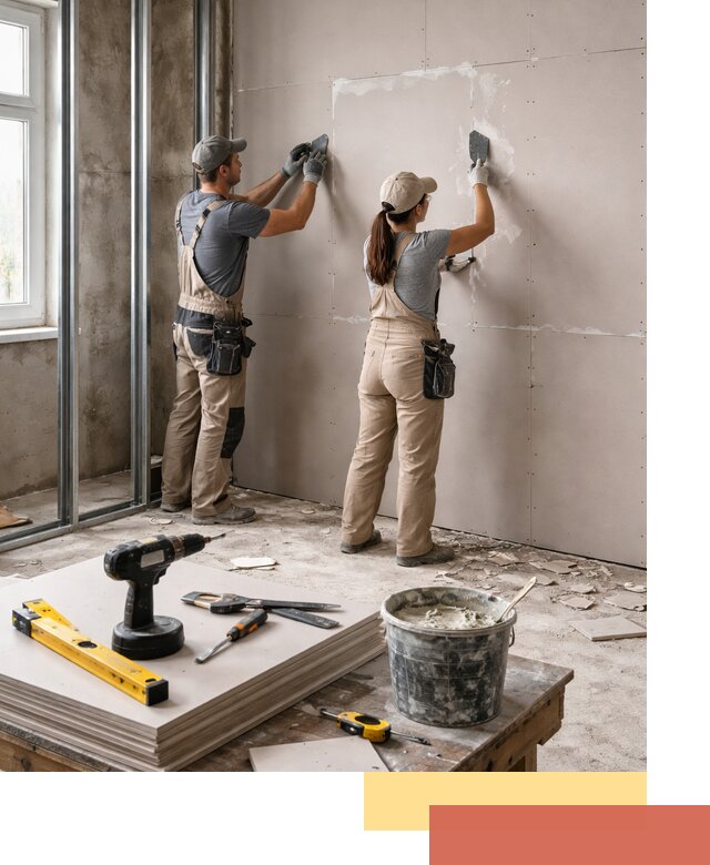 Монтаж двухслойной перегородки из гипсокартона в Мариинске