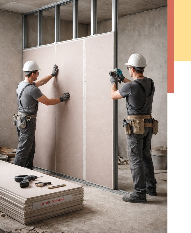 Перегородка из огнестойкого гипсокартона в Мариинске от 1887 руб. под ключ | ОТДЕЛОЧНИК-Мрн