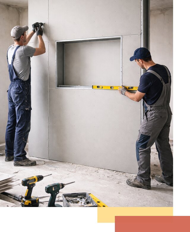 Перегородка из гипсокартона с нишей под декор в Мариинске