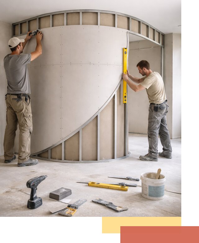 Радиусная перегородка из гипсокартона в Мариинске под ключ