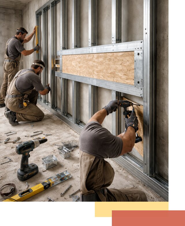 Усиленная перегородка для крепления тяжёлых конструкций в Мариинске