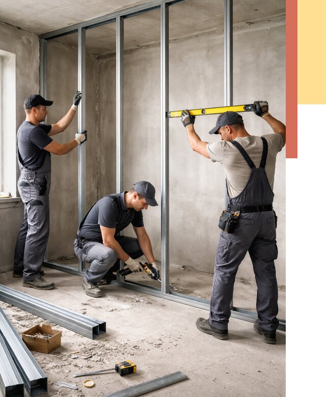 Монтаж каркаса перегородки из профиля в Мариинске от 765 руб. | ОТДЕЛОЧНИК-Мрн