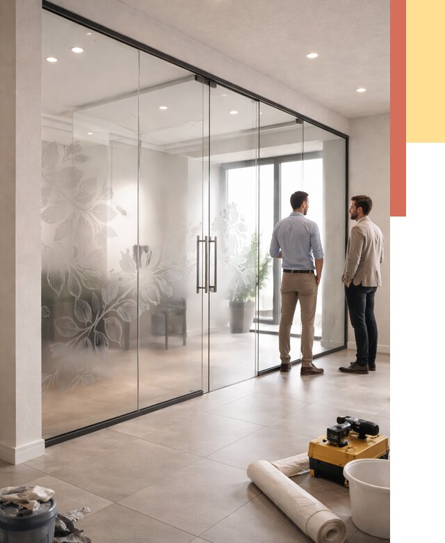 Стеклянные перегородки с рисунком в Мариинске от 12748 руб. монтаж и нанесение | ОТДЕЛОЧНИК-Мрн