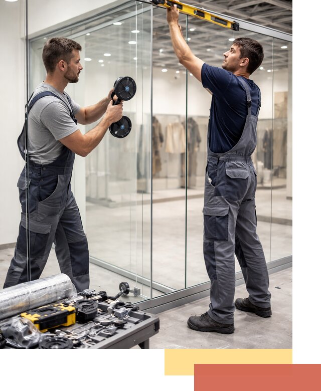 Стеклянные перегородки для магазинов в Мариинске — монтаж и установка