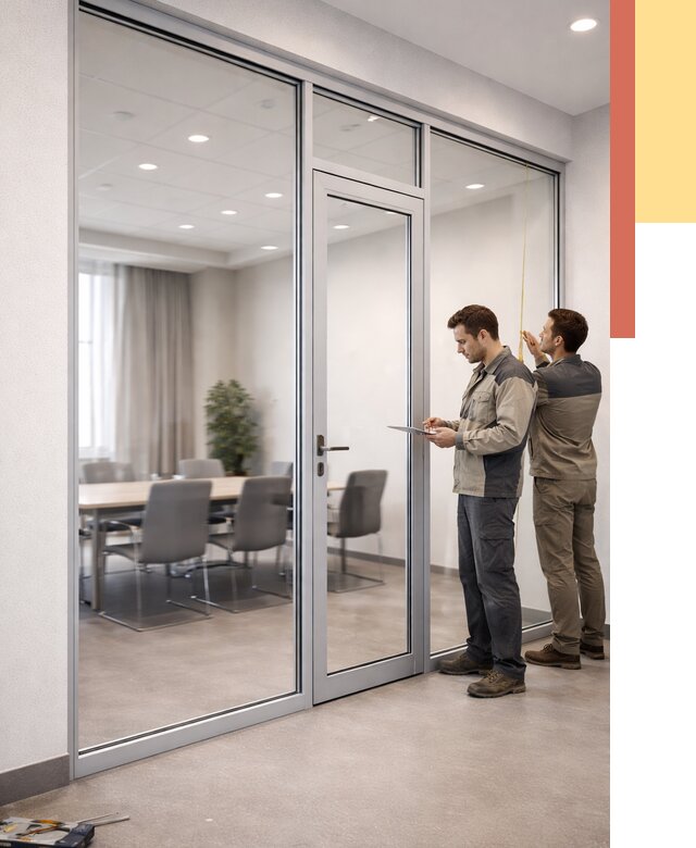 Установка и монтаж алюминиевых перегородок со стеклом в Мариинске от 8362 руб. | ОТДЕЛОЧНИК-Мрн