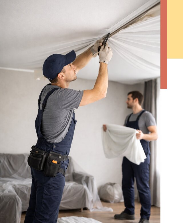 Демонтаж натяжного потолка в Мариинске от 4589 руб. — снятие и разбор под ключ | ОТДЕЛОЧНИК-Мрн