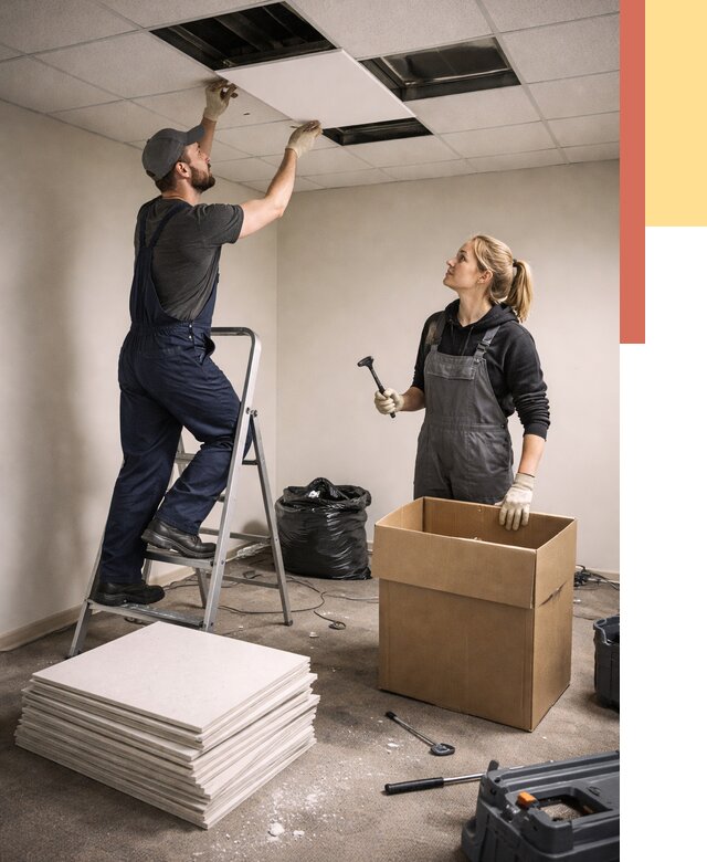 Демонтаж потолочной плитки в Мариинске от 4589 руб. быстро и недорого | ОТДЕЛОЧНИК-Мрн