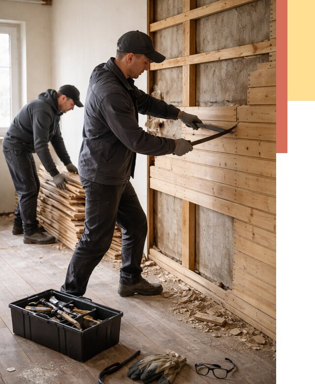 Демонтаж вагонки в Мариинске от 3875 руб/м2 — быстро и недорого | ОТДЕЛОЧНИК-Мрн