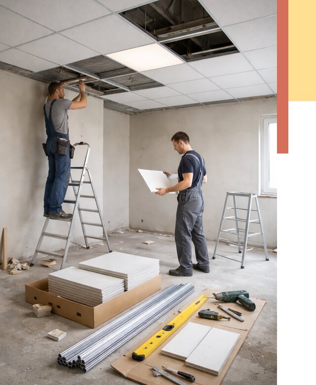 Монтаж потолка армстронг в Мариинске от 4589 руб/м2 — быстрая установка под ключ | ОТДЕЛОЧНИК-Мрн