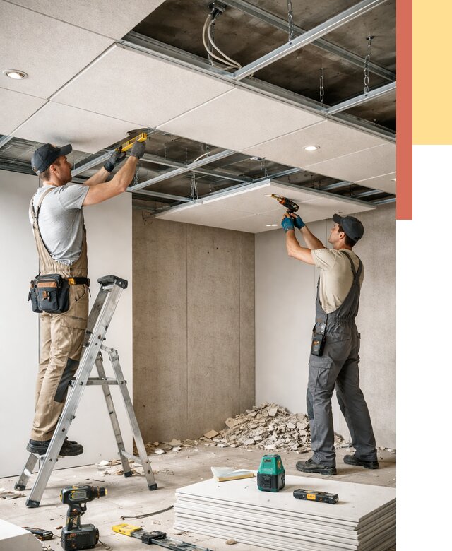 Монтаж акустического потолка в Мариинске от 6629 руб/м2 — быстро и недорого | ОТДЕЛОЧНИК-Мрн