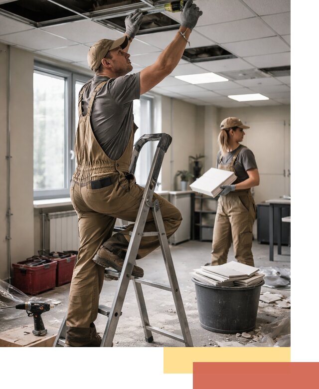 Ремонт потолка Армстронг и замена плит в Мариинске