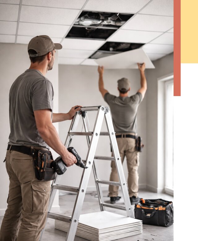 Обслуживание подвесного потолка в Мариинске от 3569 руб. — быстро и недорого | ОТДЕЛОЧНИК-Мрн