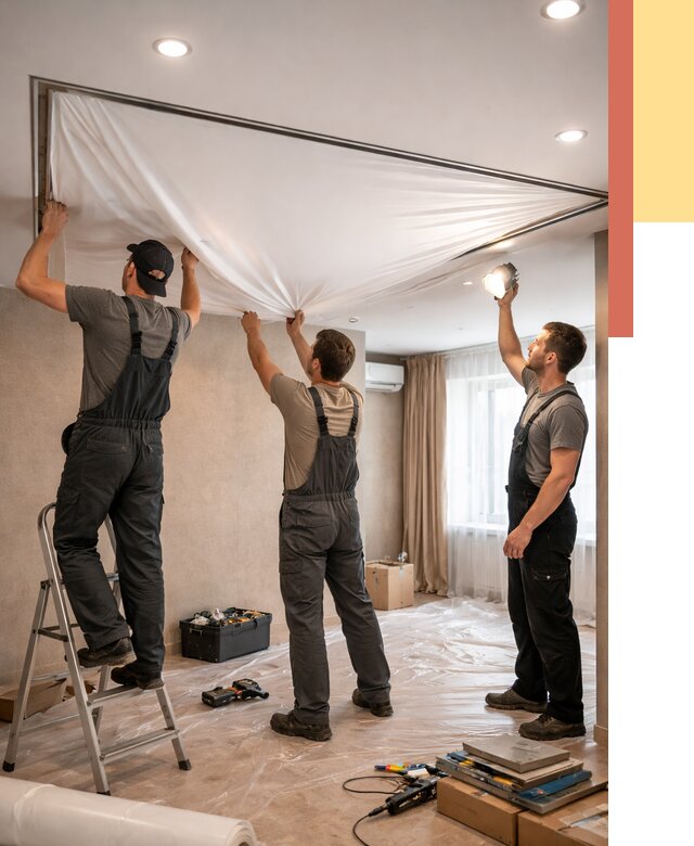 Монтаж ПВХ натяжного потолка в Мариинске от 3569 руб. под ключ | ОТДЕЛОЧНИК-Мрн