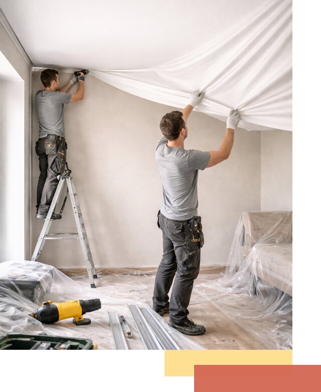 Монтаж тканевого натяжного потолка в Мариинске недорого и быстро