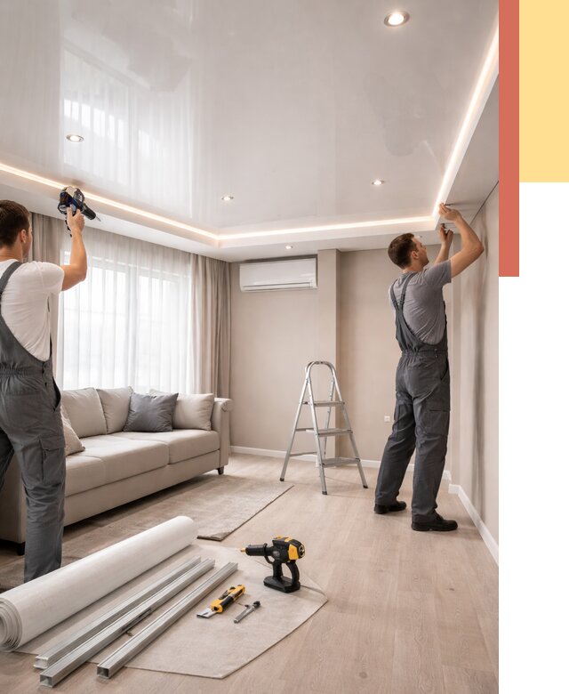 Монтаж глянцевого натяжного потолка в Мариинске от 765 руб. под ключ | ОТДЕЛОЧНИК-Мрн