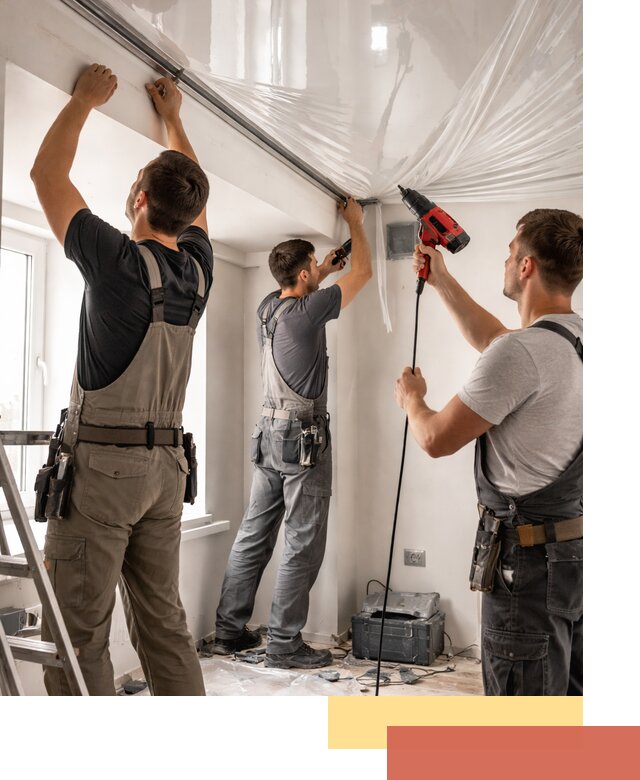 Монтаж глянцевого натяжного потолка в Мариинске быстро и качественно