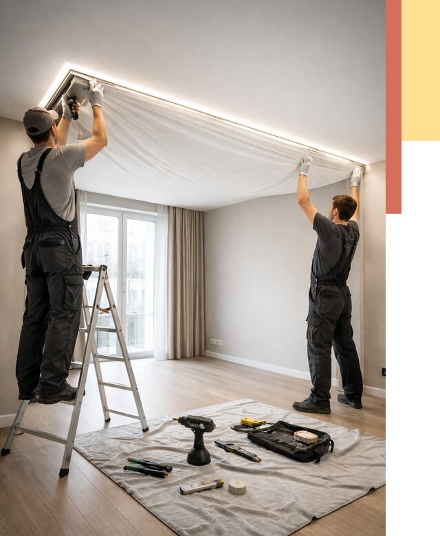 Монтаж парящего натяжного потолка в Мариинске от 4589 руб. быстро и недорого | ОТДЕЛОЧНИК-Мрн