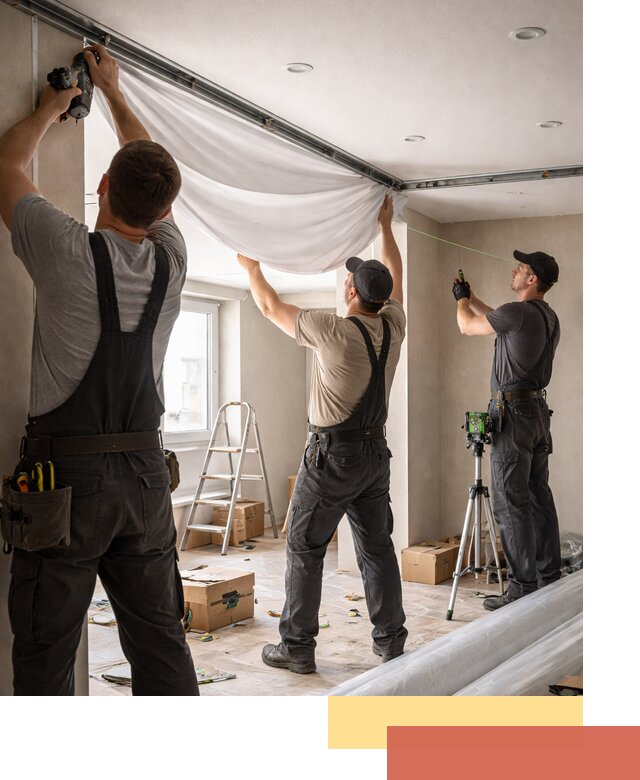 Монтаж парящего натяжного потолка под ключ в Мариинске