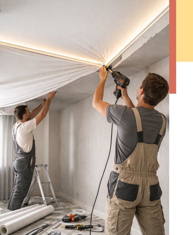 Монтаж натяжного потолка с подсветкой в Мариинске от 969 руб. | ОТДЕЛОЧНИК-Мрн