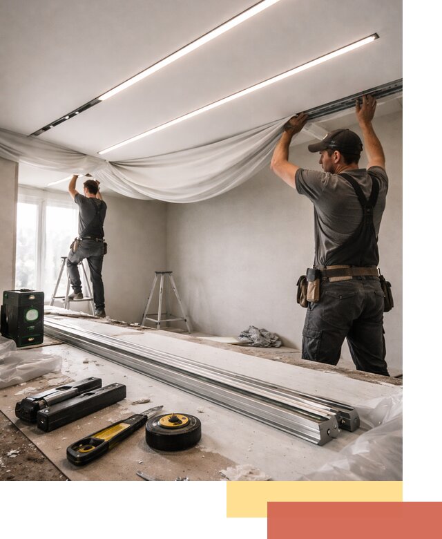 Монтаж натяжных потолков со световыми линиями в Мариинске