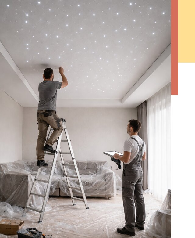 Монтаж натяжного потолка «звездное небо» в Мариинске от 6629 руб. | ОТДЕЛОЧНИК-Мрн