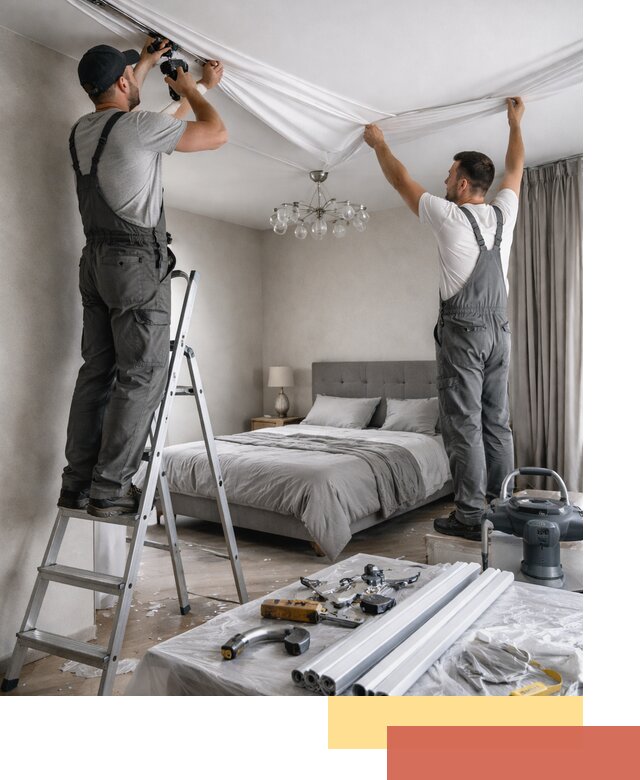 Монтаж натяжного потолка в спальне в Мариинске