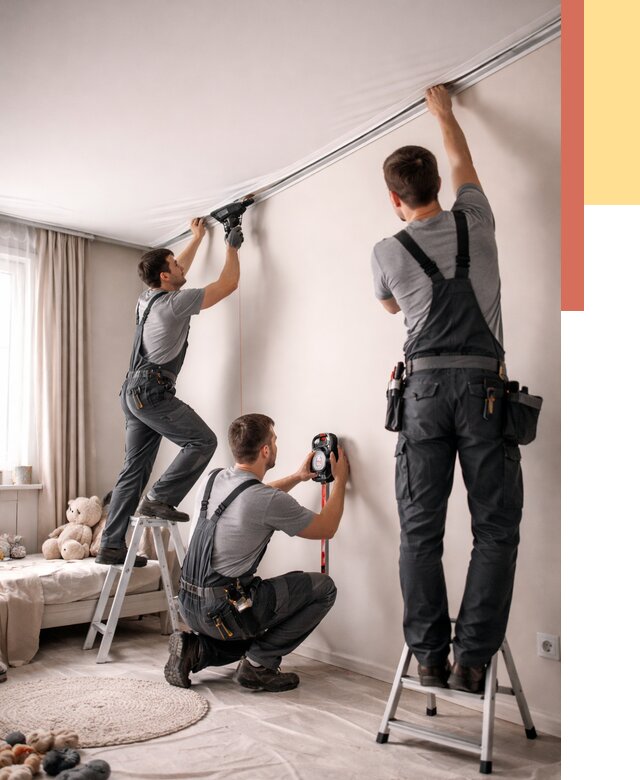 Монтаж натяжного потолка в детской в Мариинске от 3569 руб. — быстро и недорого | ОТДЕЛОЧНИК-Мрн