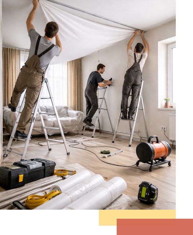 Монтаж натяжного потолка в гостиной в Мариинске