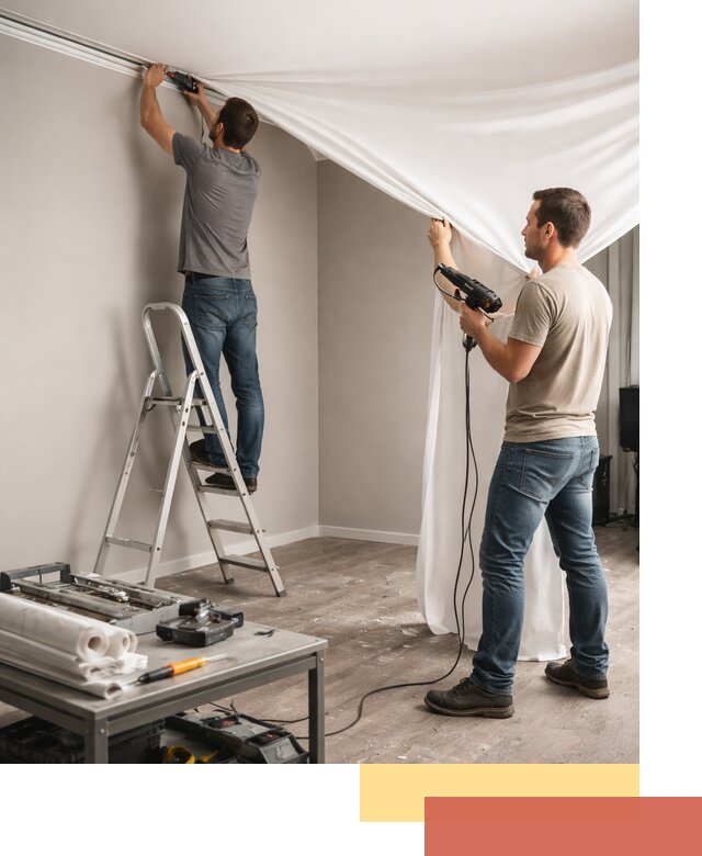 Монтаж натяжного потолка в студии в Мариинске