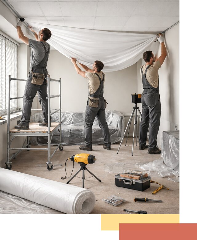 Монтаж натяжного потолка в офисе в Мариинске