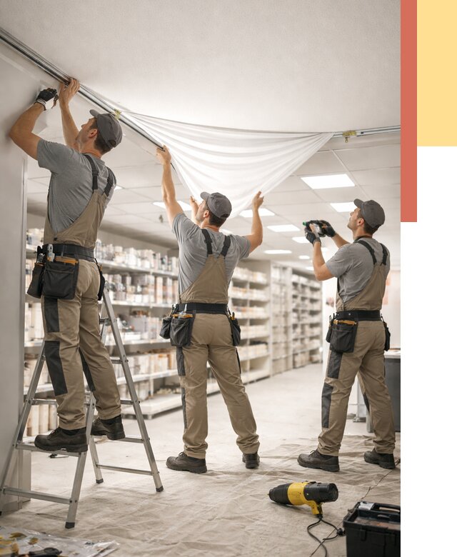 Монтаж натяжного потолка в магазине в Мариинске от 4589 руб. быстро и недорого | ОТДЕЛОЧНИК-Мрн