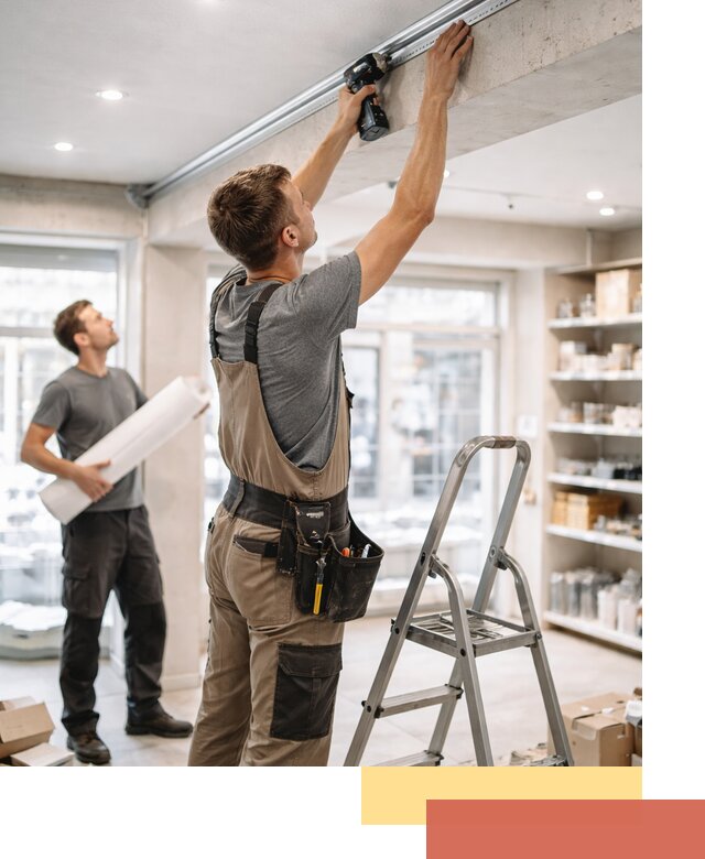 Монтаж натяжных потолков в магазине в Мариинске