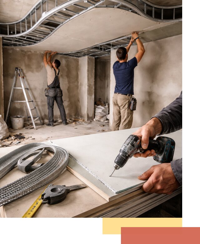 Криволинейный потолок из гипсокартона в Мариинске — монтаж и отделка