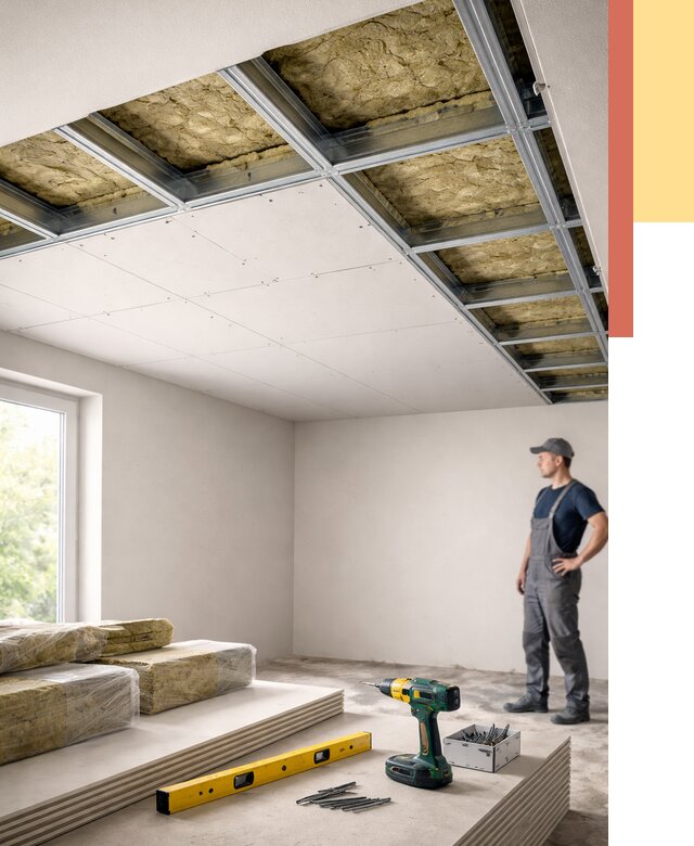 Звукоизоляция потолка ГКЛ в Мариинске от 969 руб. — монтаж под ключ | ОТДЕЛОЧНИК-Мрн