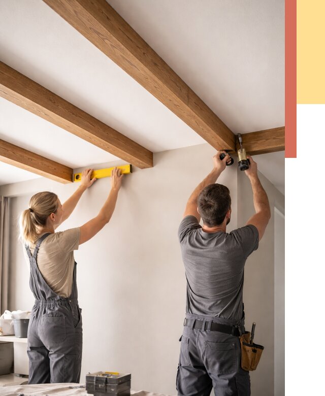 Монтаж декоративных балок на потолок в Мариинске от 4283 руб. — ОТДЕЛОЧНИК-Мрн